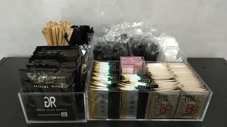 グリーンリッチホテル松江駅Ａｃｒｏｓｓ　アメニティ　ドリップコーヒー、静岡茶、JAFTEA　紅茶