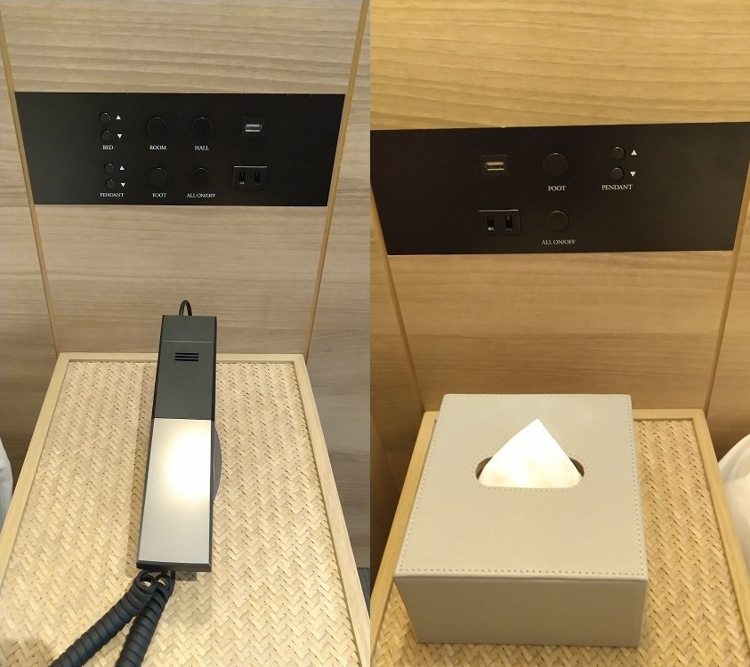 THE BLOSSOM KYOTO　モデレートキング　ベッドサイド・・・ライトスイッチ、USB & コンセントプラグ